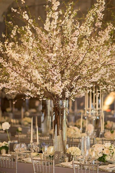 Real Weddings Cherry Blossom Centerpiece Tall Wedding Centerpieces