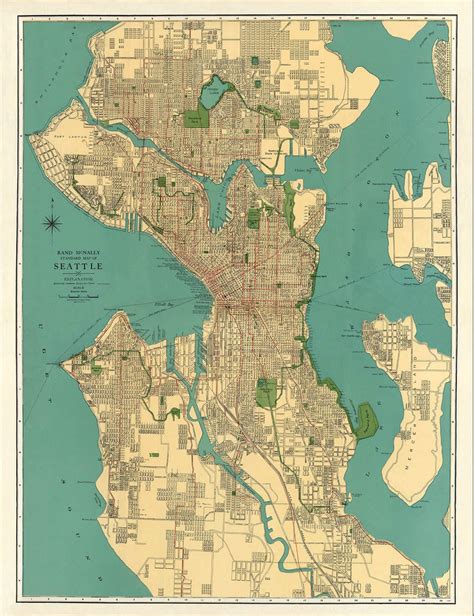 Antique Map Vintage Map Antique Seattle City Map Print 43 X 33