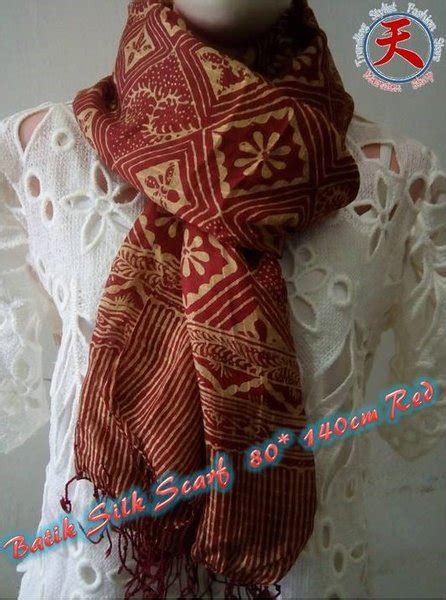 Jual Batik Tbm Silk Scarf Ornament Red Selendang Batik Sutera Tbm Motif
