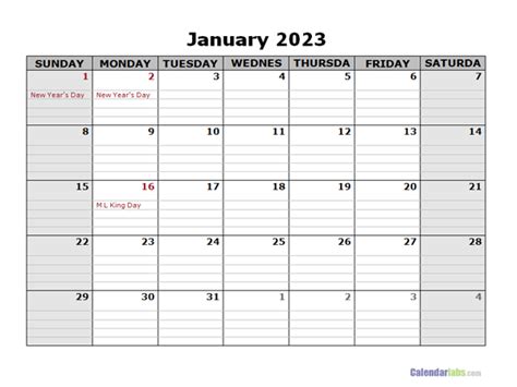 January 2023 Calendar Word Free Printable Templates