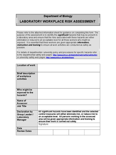 Laboratory Risk Assessment Form Pdf Personal Protective Equipment