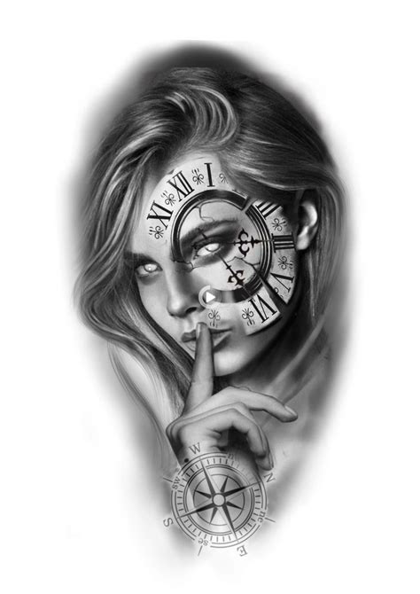 Female Face Outline Tattoo ~ Skull Femanine Queen Half Sleeve Custom Tattoo Design Idea By