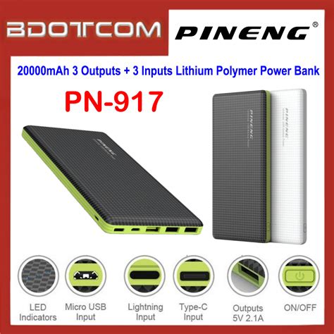 Dual usb, real capacity, fast charging, led percentage display. Pineng PN-917 20000mAh 3 USB Ports + 3 Inputs ( MicroUSB ...