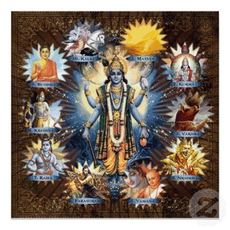 The Ten Avatars Of Lord Vishnu Poster Zazzle Vishnu Lord Krishna