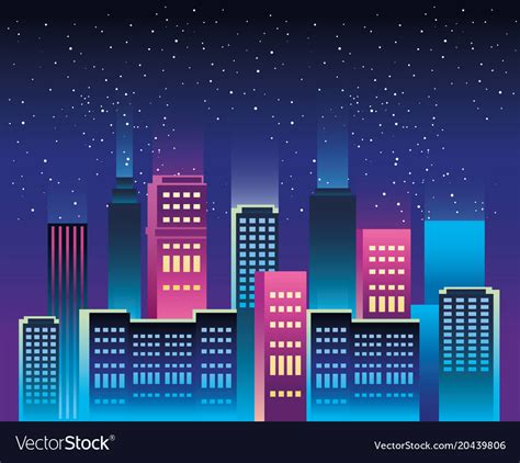 Cityscape Buildings With Neons Lights Royalty Free Vector