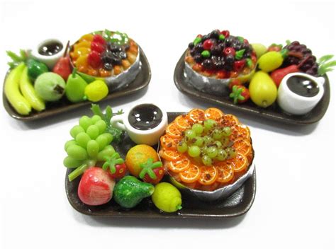 Dollhouse Miniatures Food 112 Fruit Cake Coffee Fruit