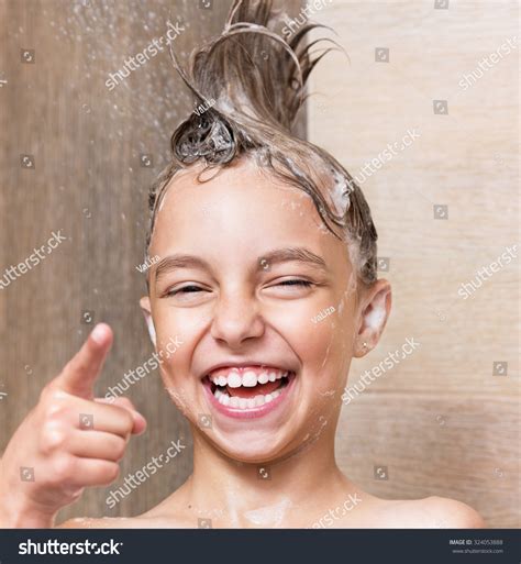 Cheerful Beautiful Girl Bathing Under Shower Stock Photo 324053888