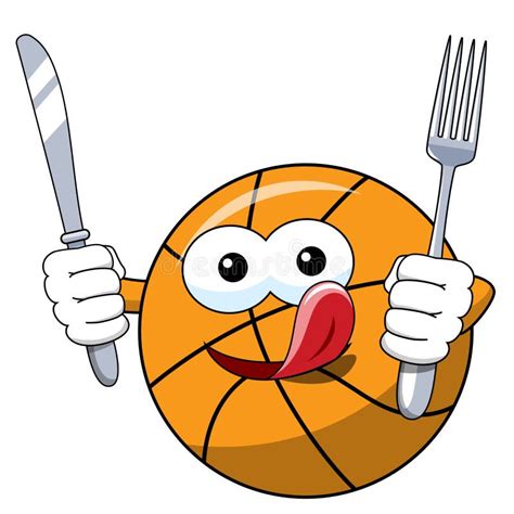 Basketball Ball Cartoon Funny Character Fork Knife Hungry Isolated