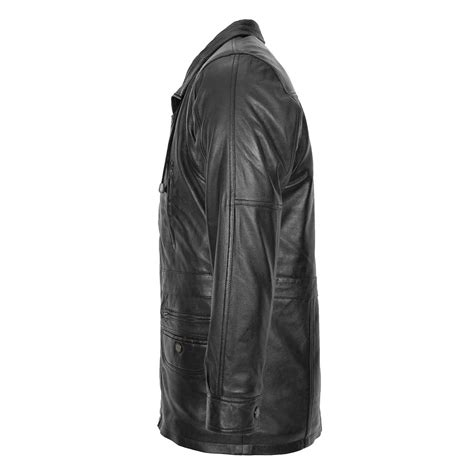 Mens Leather Winter Car Coat Hip Length Jason Black Civic Leather