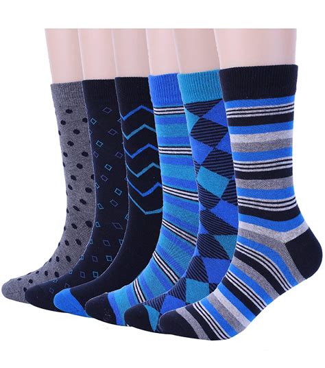 Mens Blue Dress Crew Socks Funky Argyle Stripe Patterned Designs 6 Pair One Size Buy Online In