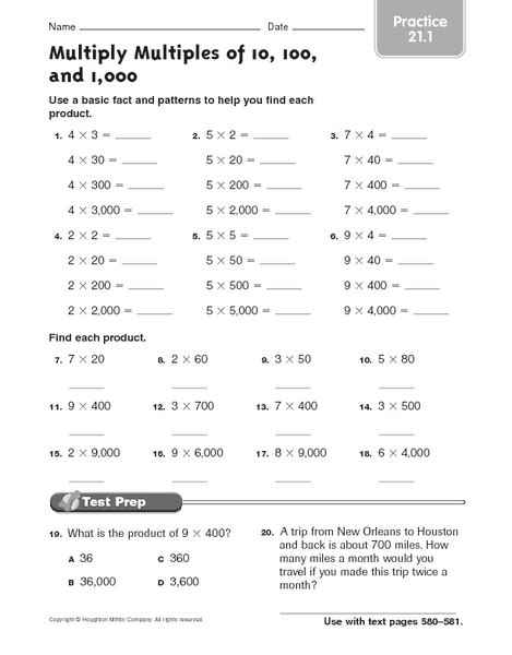 Multiply By 10 100 And 1000 Worksheets