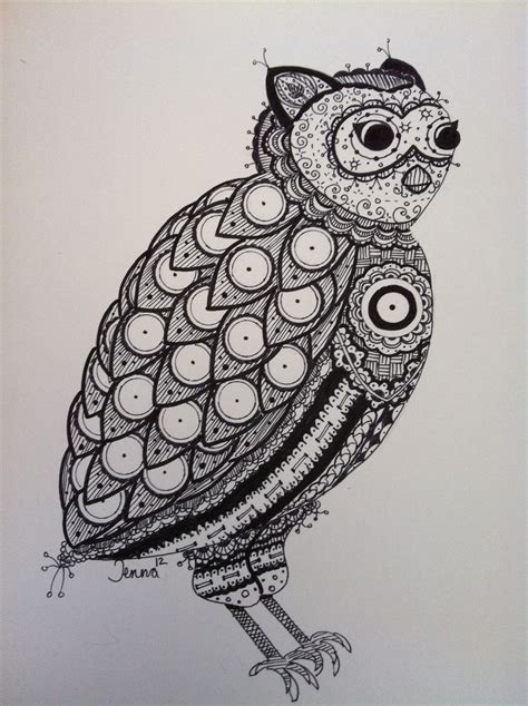 Owl Zentangle By Jenna Mancini Black And White Owl Painting