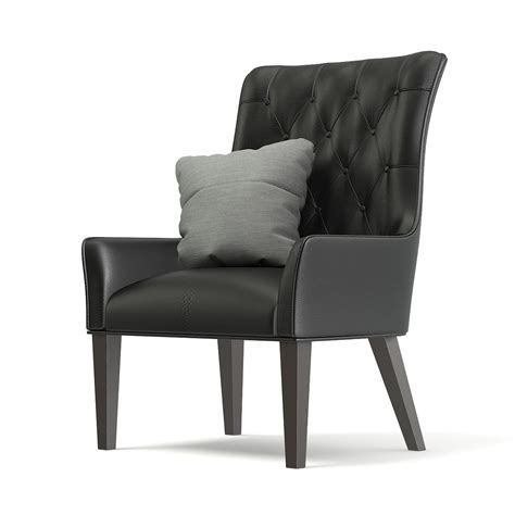 Productblack Leather Classic Armchair With Pillow