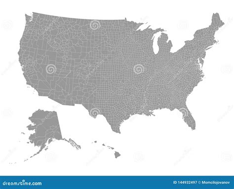 Gray Counties Map Of The United States Of America Stock Vector