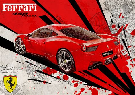 Ferrari 458 Italia Car Poster Red Etsy
