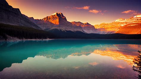 Mountain Lake Reflection Scenery Banff National Park 4k Wallpaper