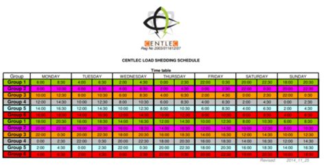 Eskom says stage 2 load shedding will be introduced from 5pm on sunday until 10pm on tuesday night. Bloemfontein's load shedding schedule - Bloemfontein Courant