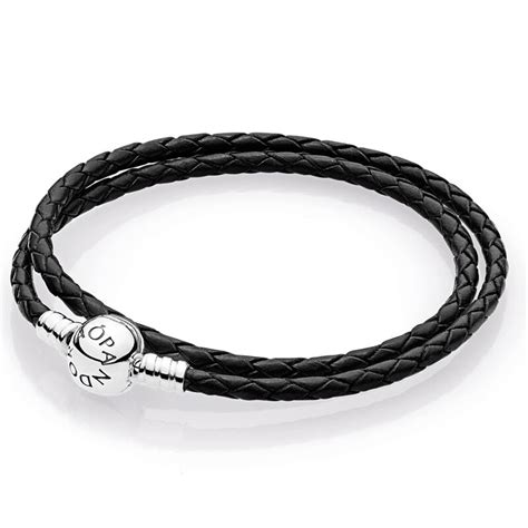 Pandora Black Braided Double Leather Charm Bracelet