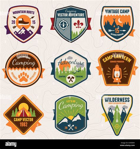 set of vintage summer camp badges and outdoors emblems stock vector art and illustration vector