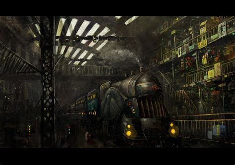 Train Station Steampunk Artwork Steampunk Illustration Fantasy Town