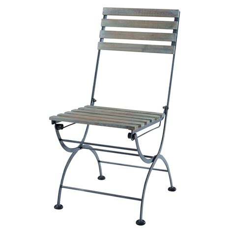 Chaise pliante de jardin en métal et acacia grise Garden Party