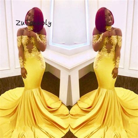 Hot Sale Yellow African Prom Dresses With Lace Sleeves Plus Size
