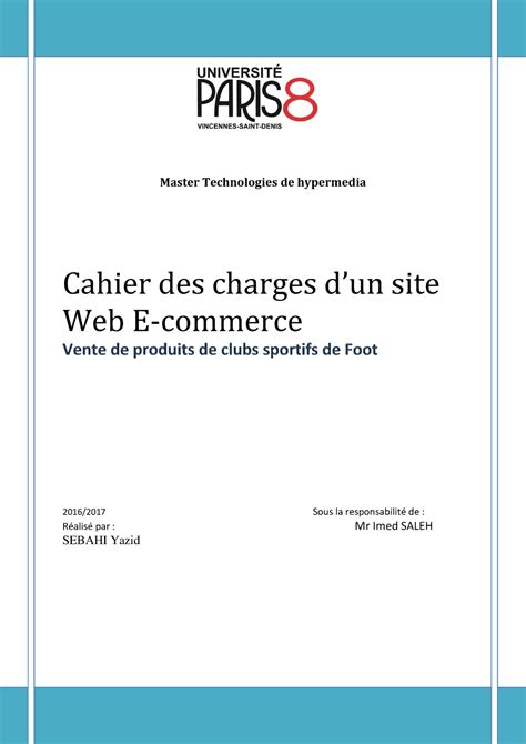 Rapport De Projet Tutoré Master Technologies De Hypermedia Cahier Des