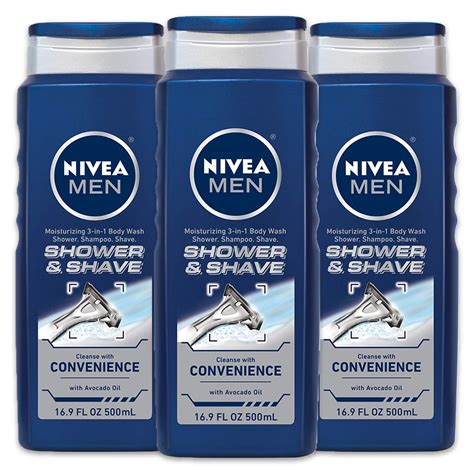 nivea men shower and shave 3 in 1 body wash shower shampoo and shave with moisture 16 9 fl
