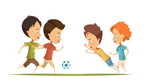 Niños Jugando Al Fútbol Estilo De Dibujos Animados Ilustración 471637