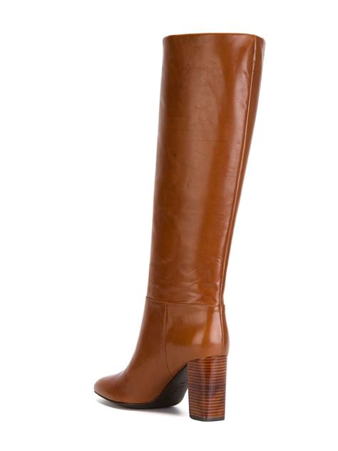 lyst tory burch heeled leather knee high boots in brown