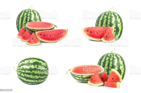 Isolated Watermelons Collection Of Whole And Cut Watermelon Fruits