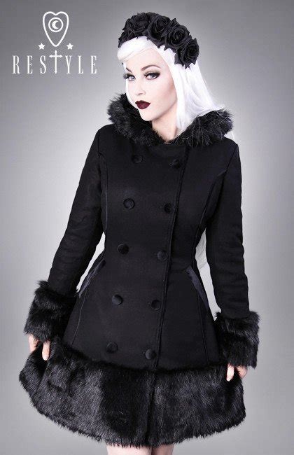 Gothic Winter Coat Black Wool Gothic Lolita Faux Fur R 34