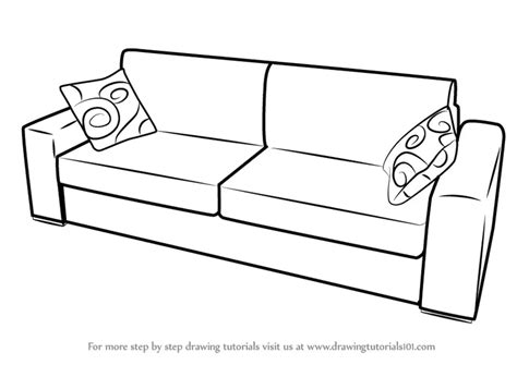 Learn How To Draw Sofa With Cushions Furniture Step By Step Drawing
