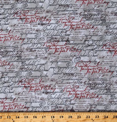 Cotton French Words Script Language Letters Gray Cotton Fabric Print by ...
