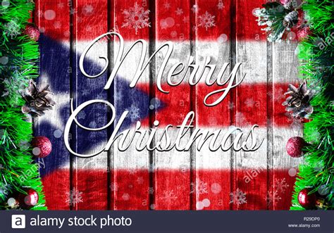 Best empanadas and roasted pork in town! Merry christmas holiday concept with blurred flag image of Puerto Rico, Xmas background Stock ...