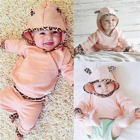 Pink Cute Kids Baby Girl Hooded Clothing Set 2pcs Hooded Coat Tops