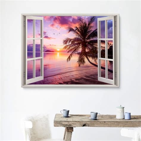 Tropical Beach Window View Sunset Photo Print Purple Sunset Etsy