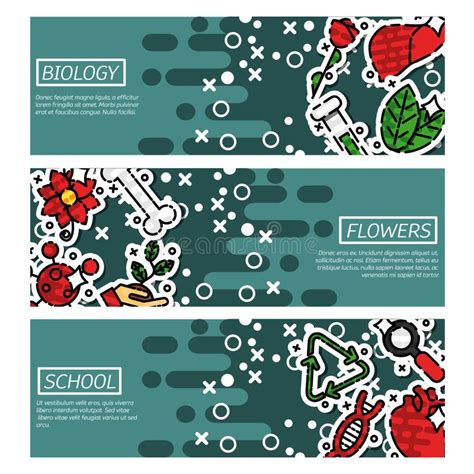 Set Of Horizontal Banners About Biology Stock Vector Illustration Of