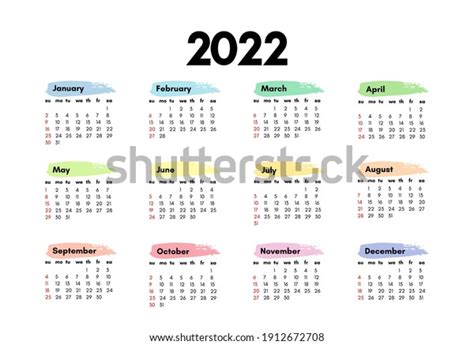 Calendar 2022 Isolated On White Background Stock Vector Royalty Free