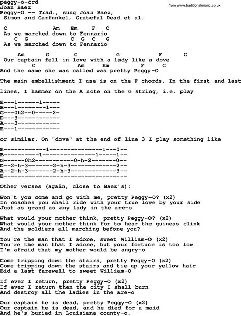 Joan Baez Song Peggy O Lyrics And Chords