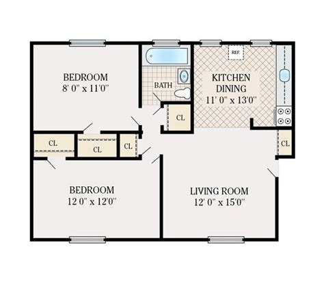 2 Bedroom 1 Bathroom 700 Sq Ft Small House Floor Plans Guest