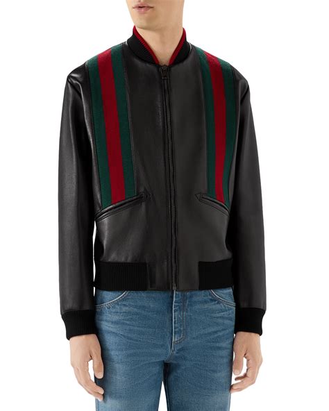 Gucci Mens Web Striped Leather Bomber Jacket Neiman Marcus