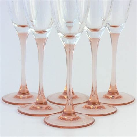 Set Of 6 Luminarc Pink Champagne Flutes