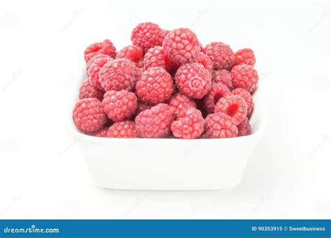 Fresh Raspberries In A White Bowl Stock Image Image Of Berry Fresh