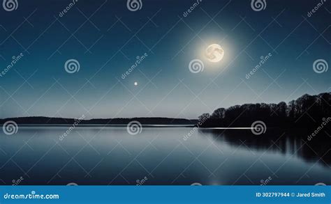 A Blue Moon Over Water Showing The Contrast And The Mystery Of Nature