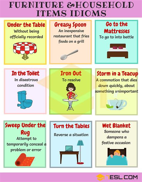 20 Furniture And Household Items Idioms In English 7esl Idioms