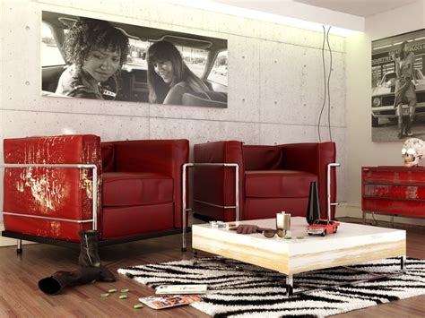 Red Black White Contemporary Living Room Interior Design Ideas