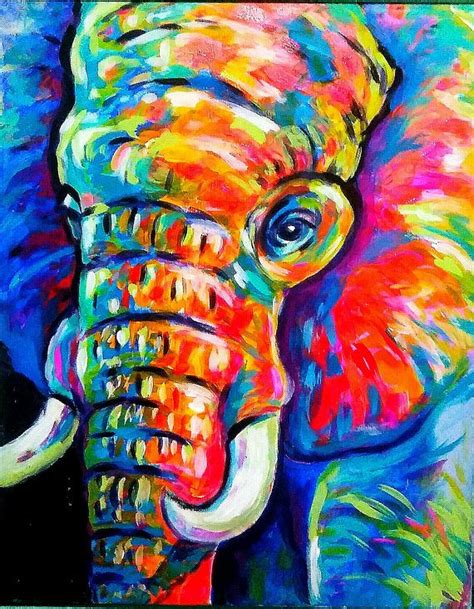 Original Acrylic Painting Elephant 20x16 Colorful Elephant Painting