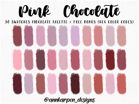 pink chocolate procreate palette 30 hex color codes instant etsy