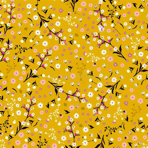 Floral Pattern Pretty Flowers On Vintage Yellow